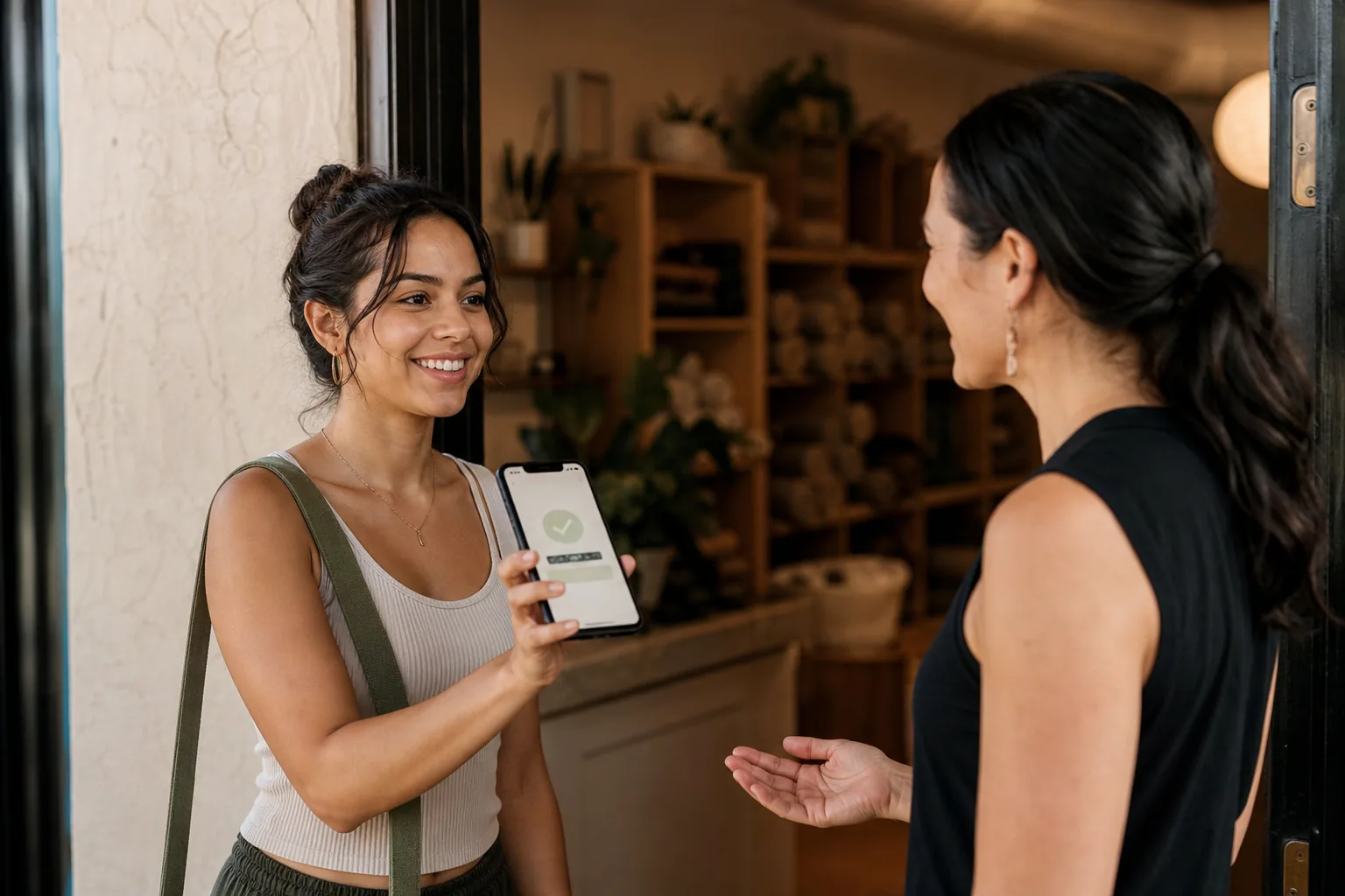 Cliente leyendo la confirmación de su reserva en el teléfono
