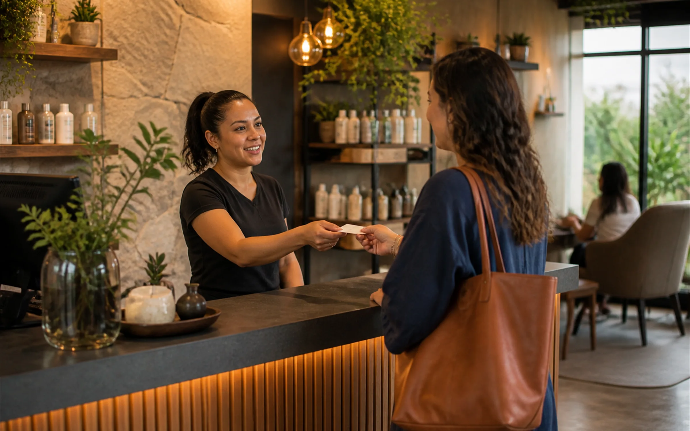 About Peakative: front desk of a service business as a client is shown out