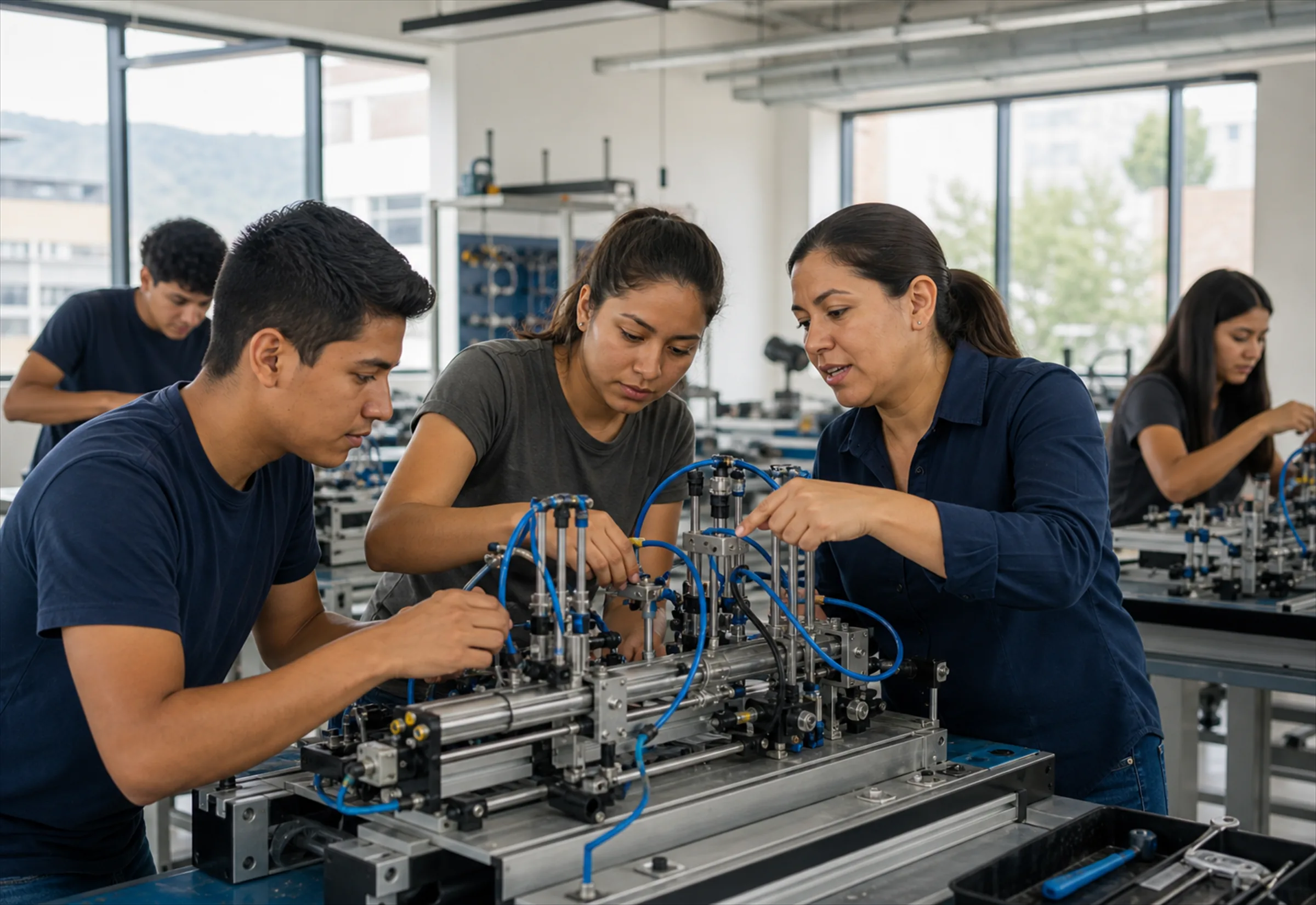 Estudiantes en un taller práctico de un instituto técnico