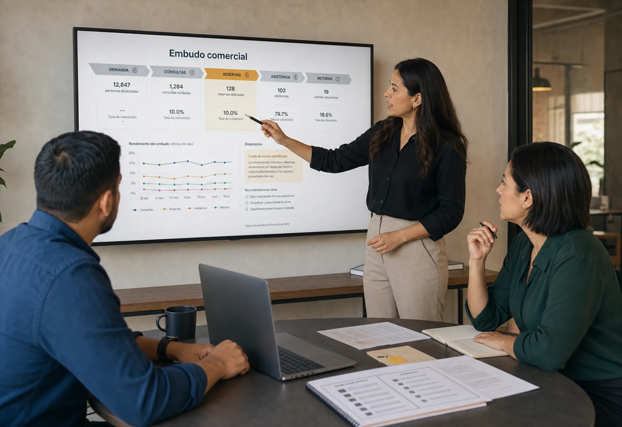 Peakative: sesión de diagnóstico revisando el embudo comercial de un cliente