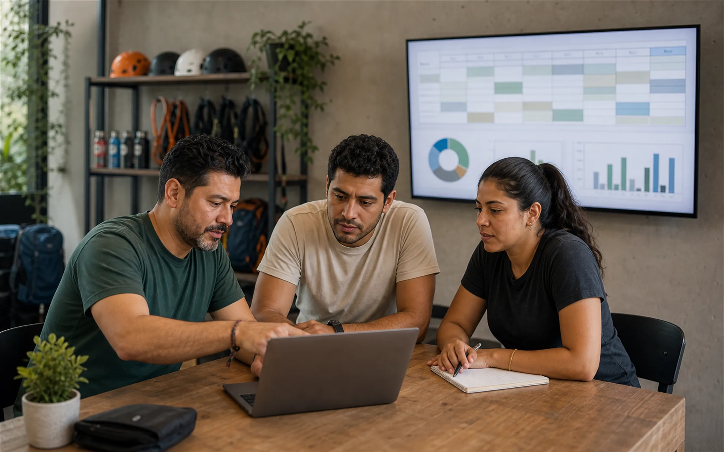 Academias y estudios con reserva: equipo revisando el calendario de clases y los resultados de la operación en una pantalla