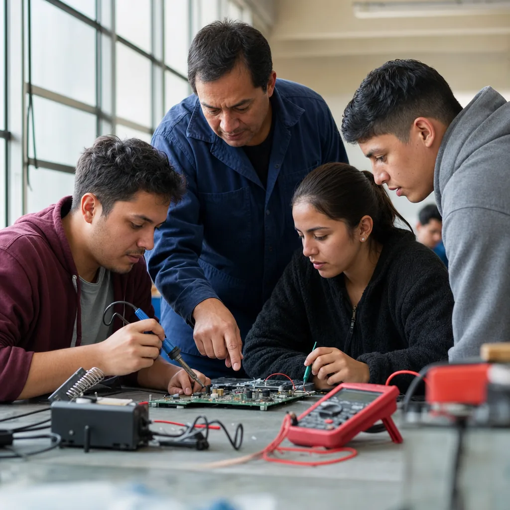 Aula de un instituto técnico durante una sesión práctica con estudiantes
