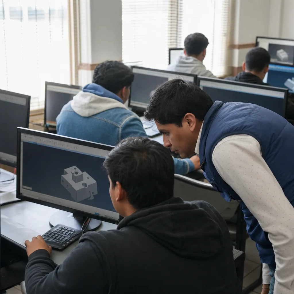 Aula de un instituto técnico durante una sesión práctica con estudiantes