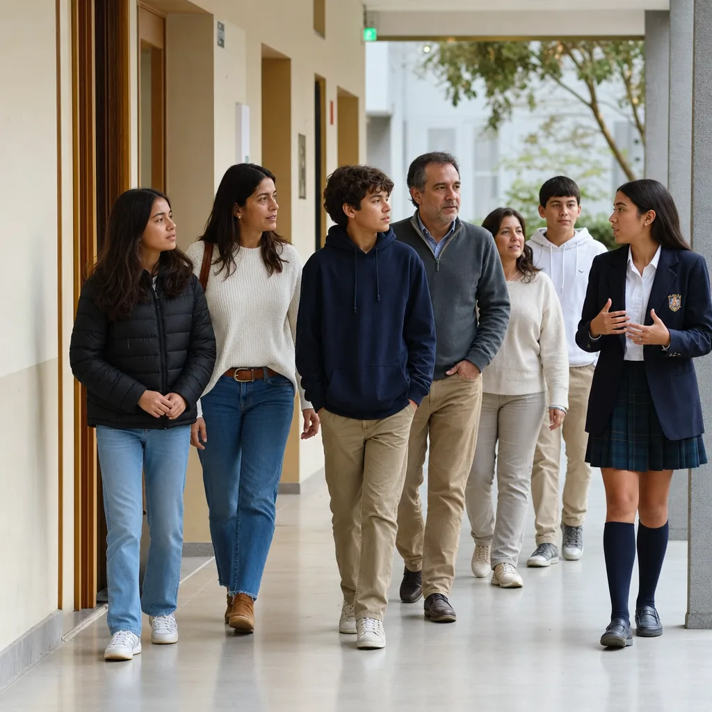 Open house de una institución educativa con familias recorriendo las instalaciones